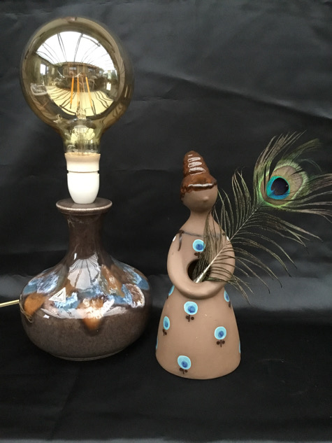 Lehmann, keramik, bordlampe, vase, skjuler, vintage, retro